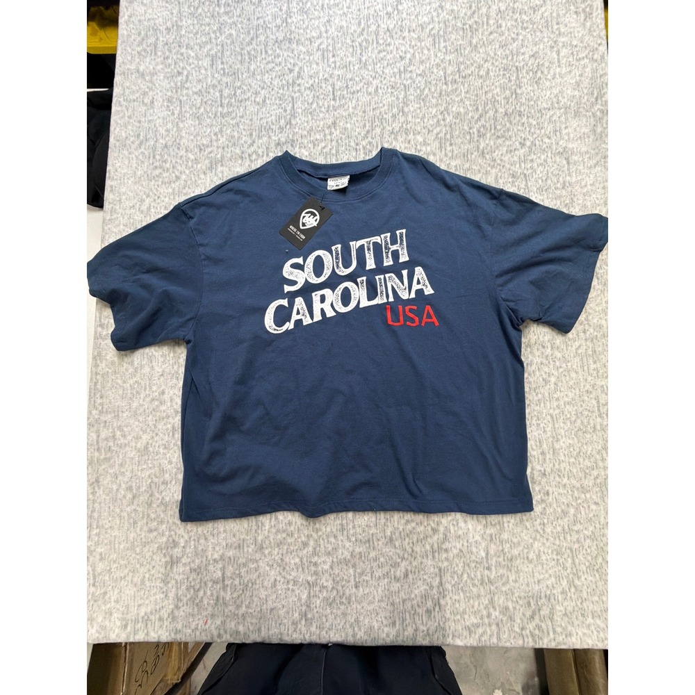 Where Im From South Carolina USA Easy Tee Navy Blue Cropped Graphic TShirt Large